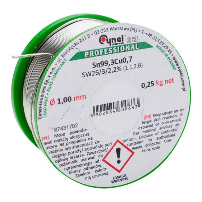 Spoiwo lutownicze bezołowiowe Cynel 1,0 mm 250 g