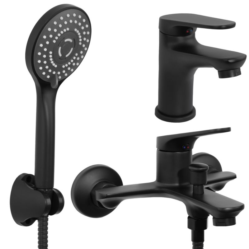 Zestaw baterii łazienkowych SONIA - YOKA HOME umywalkowa wannowo prysznicowa czarny mat loft - 1 szt.