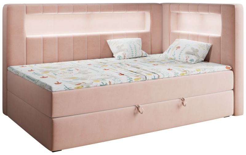 Łóżko młodzieżowe MKS Meble JUNIOR GOLD 3 90x200 H3 Różowy welvet strona prawa 1szt.