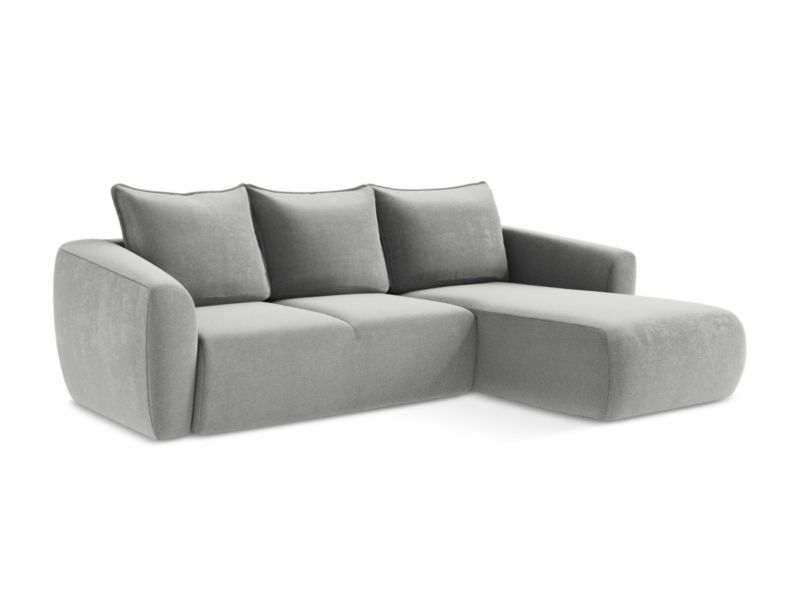 Narożnik prawostronny z funkcją spania LaMiaSofa PISA z tkaniny strukturalnej 255x165 cm jasny szary 1 szt.