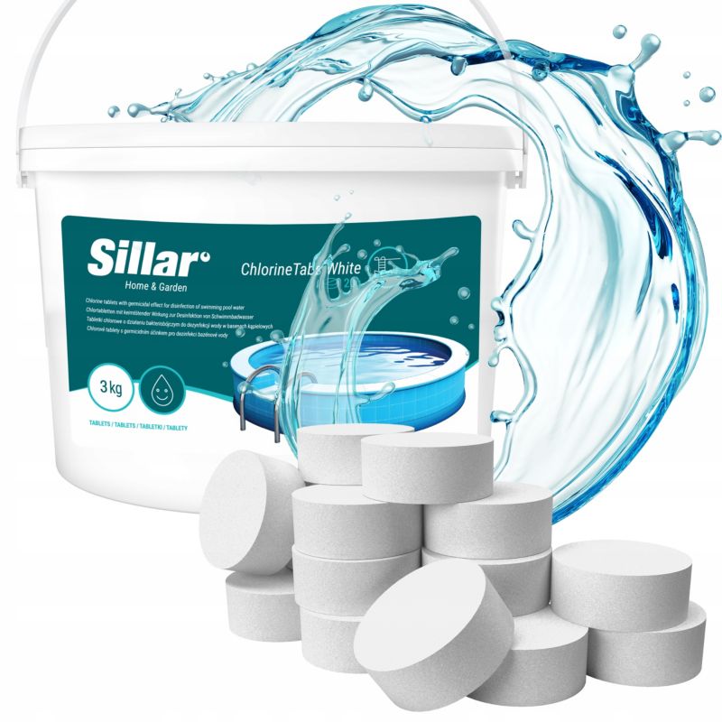 Chlor do basenu, Sillar, tabletki multifunkcyjne 10w1, 20g, do dezynfekcji wody, 3kg, białe, 1szt