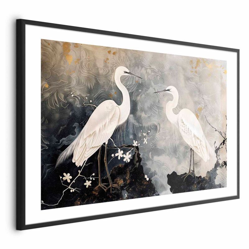 Plakat Artgeist Czaple i kwiat wiśni 42x29,7 cm z ramą czarną 1 szt