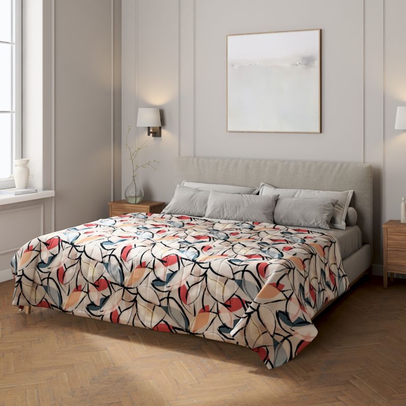 Narzuta pikowana w pasy Dekoria 200 x 210 cm różowo-szare motywy roślinne 1 szt.