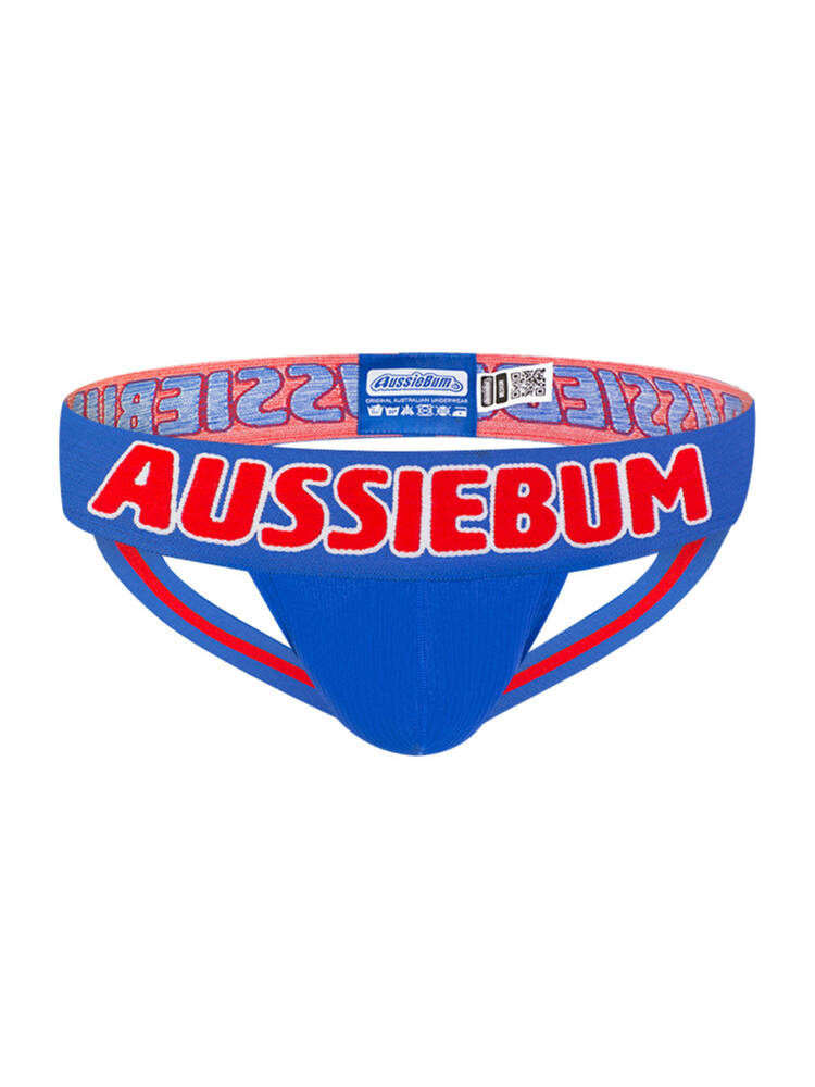 Gładki jockstrap męski z grubą gumą z logo | Niebieski | X-Jock Blue | AussieBum