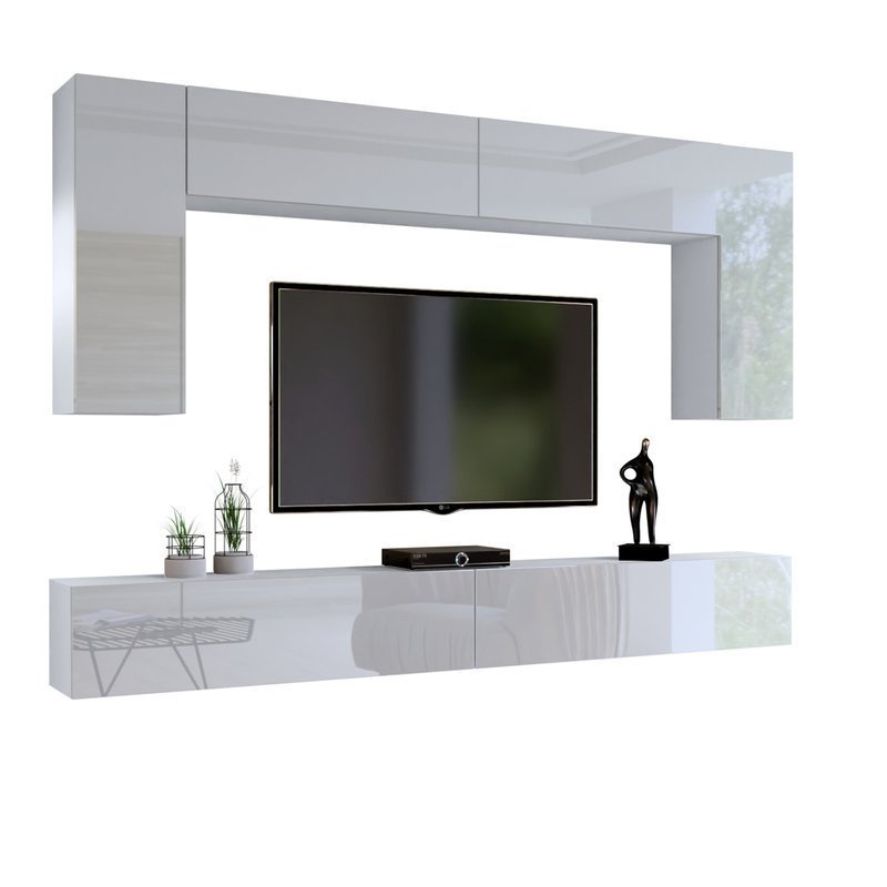 Biała meblościanka do salonu 280 cm PREMIUM