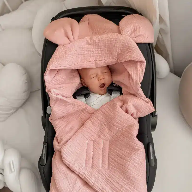 Otulacz muślinowy do fotelika z uszami brudny róż IF