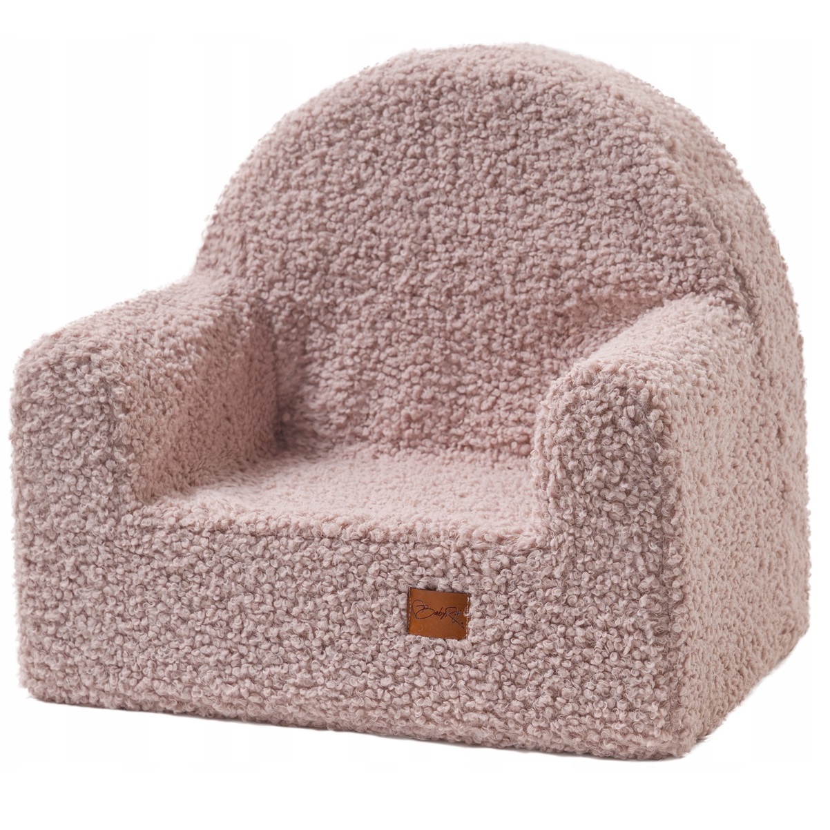 Fotelik pufa z oparciem dla dziecka pluszowy pudrowy BR