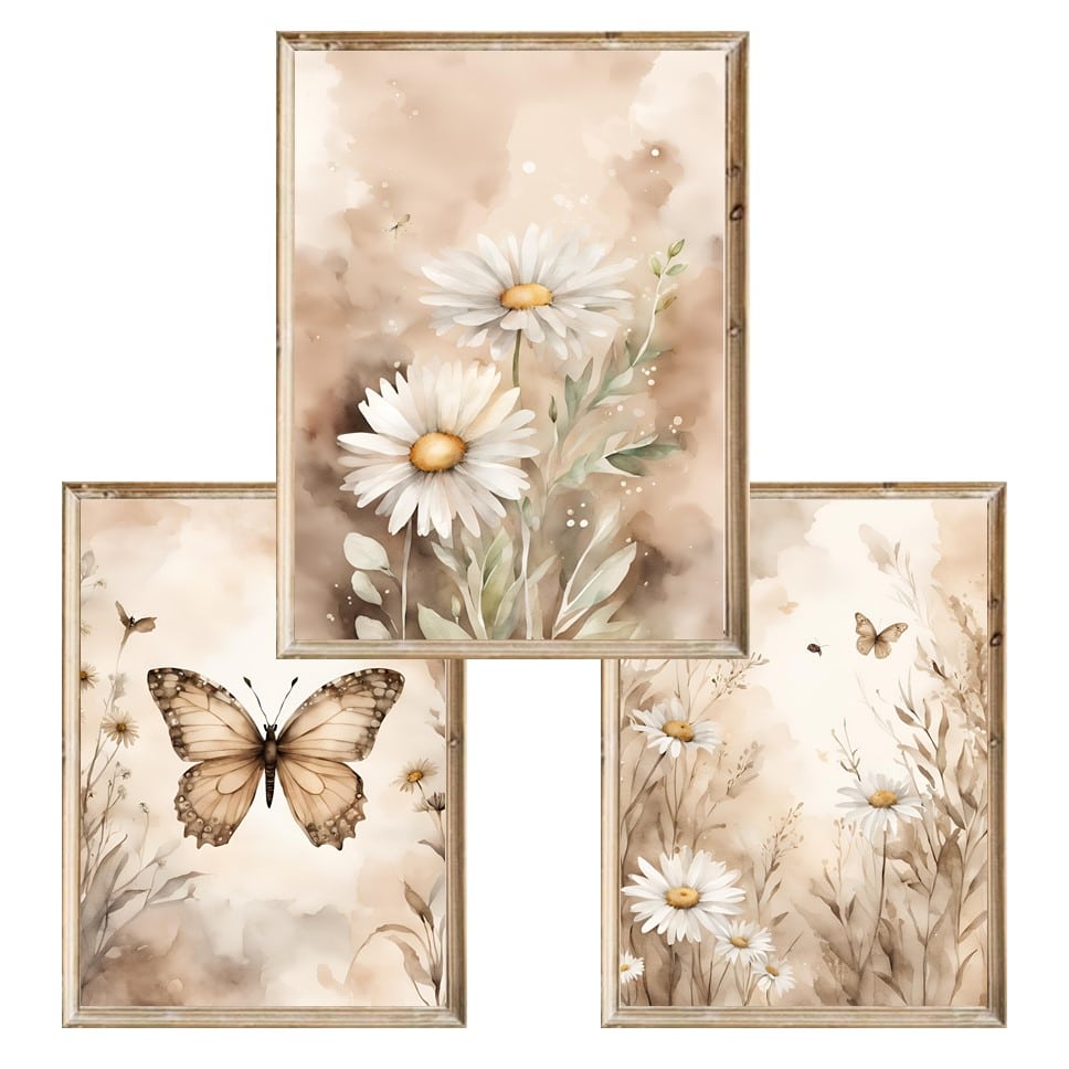 Zestaw trzech plakatów dla dzieci Stokrotki i Motyle - A4