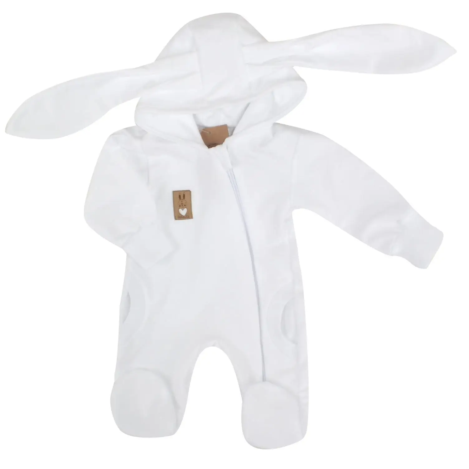 BAWEŁNIANY DRESOWY KOMBINEZON Z KAPTUREM PAJAC Z USZAMI KRÓLIKA BIAŁY ZZ - 86