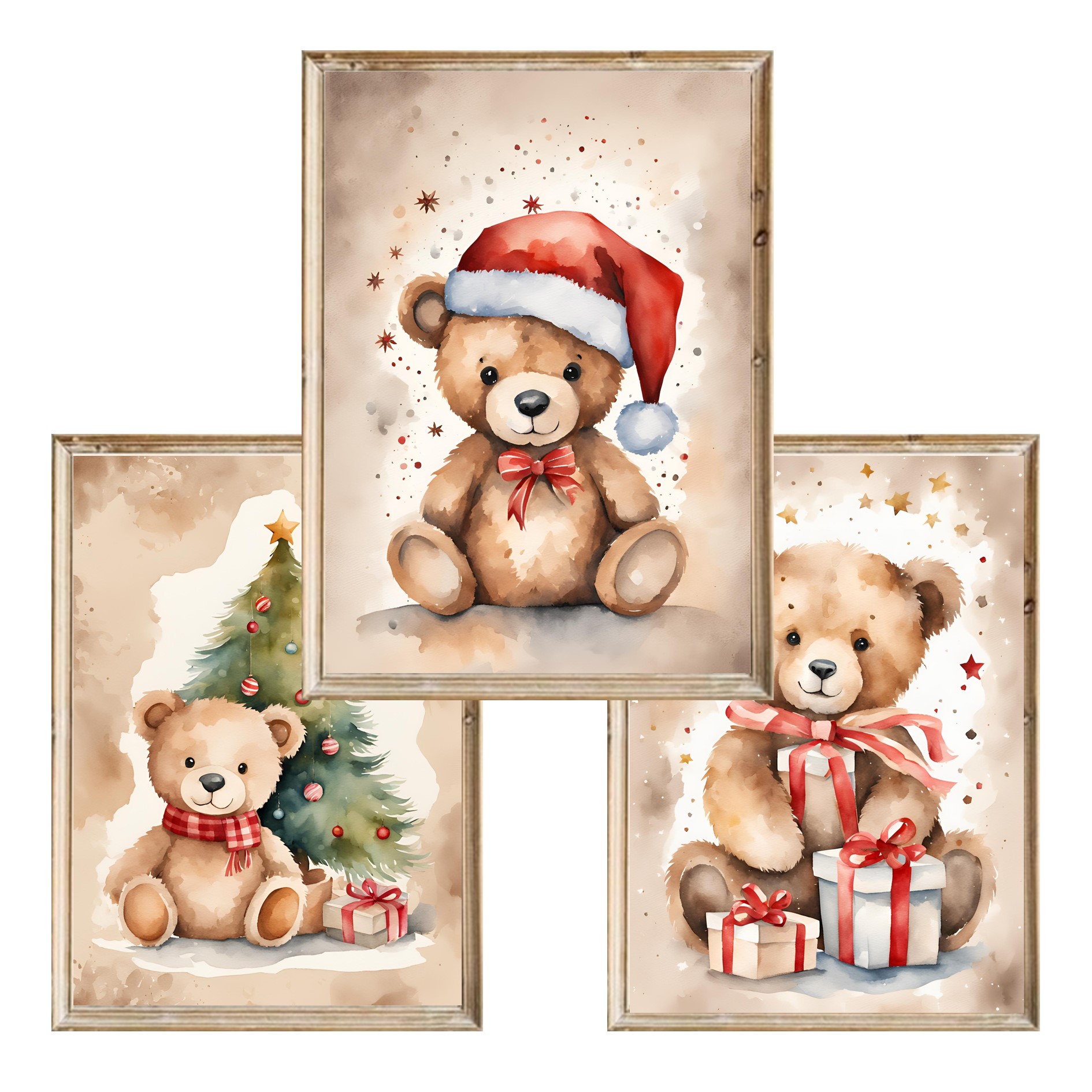 Zestaw trzech świątecznych plakatów Świąteczne Misie - A3