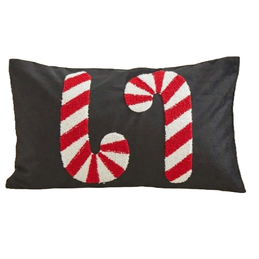 Poszewka świąteczna na poduszkę z haftowaną laską cukrową czerń 30x50cm ns