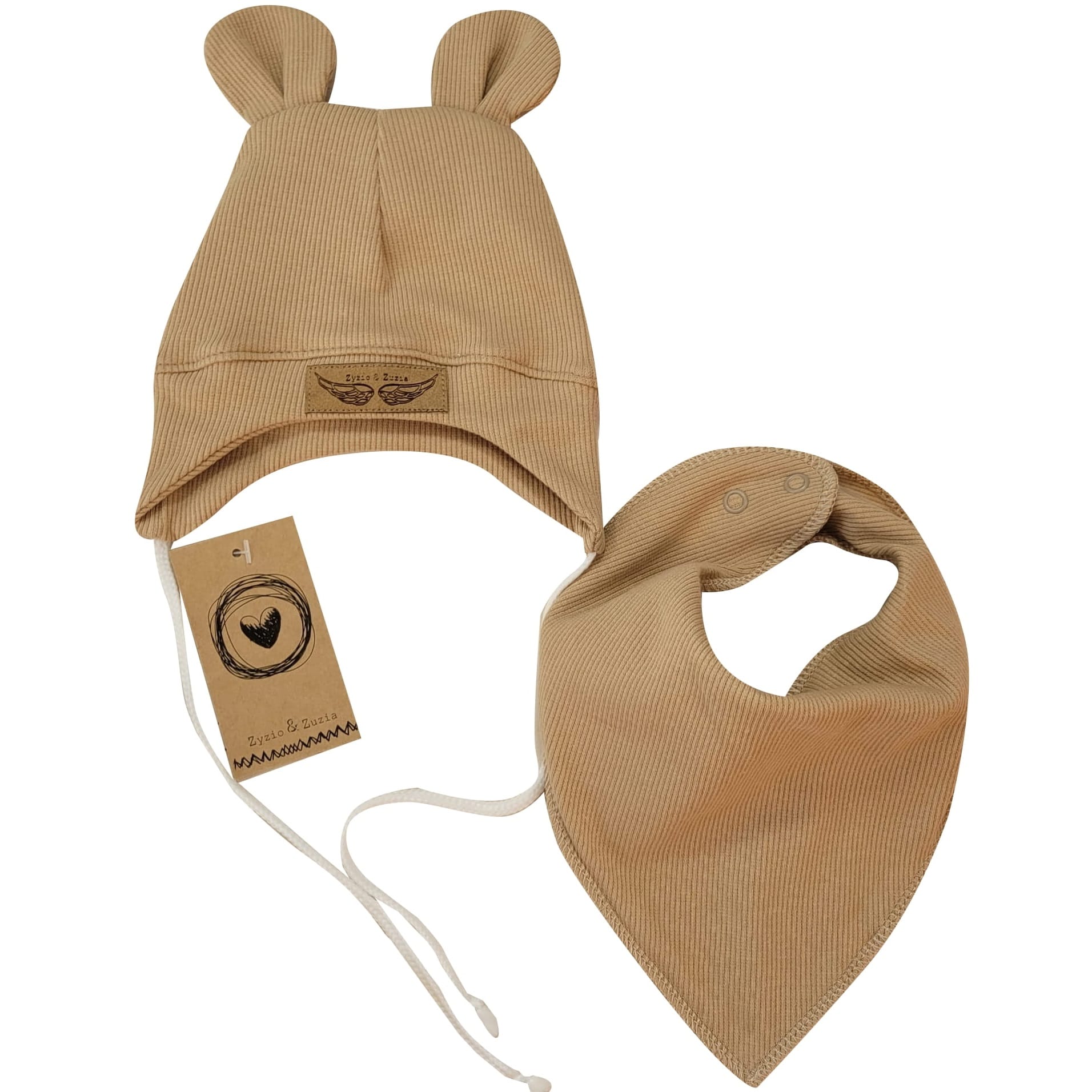 Komplet czapka prążkowana niemowlęca + apaszka 56-62 Wyprzedaż