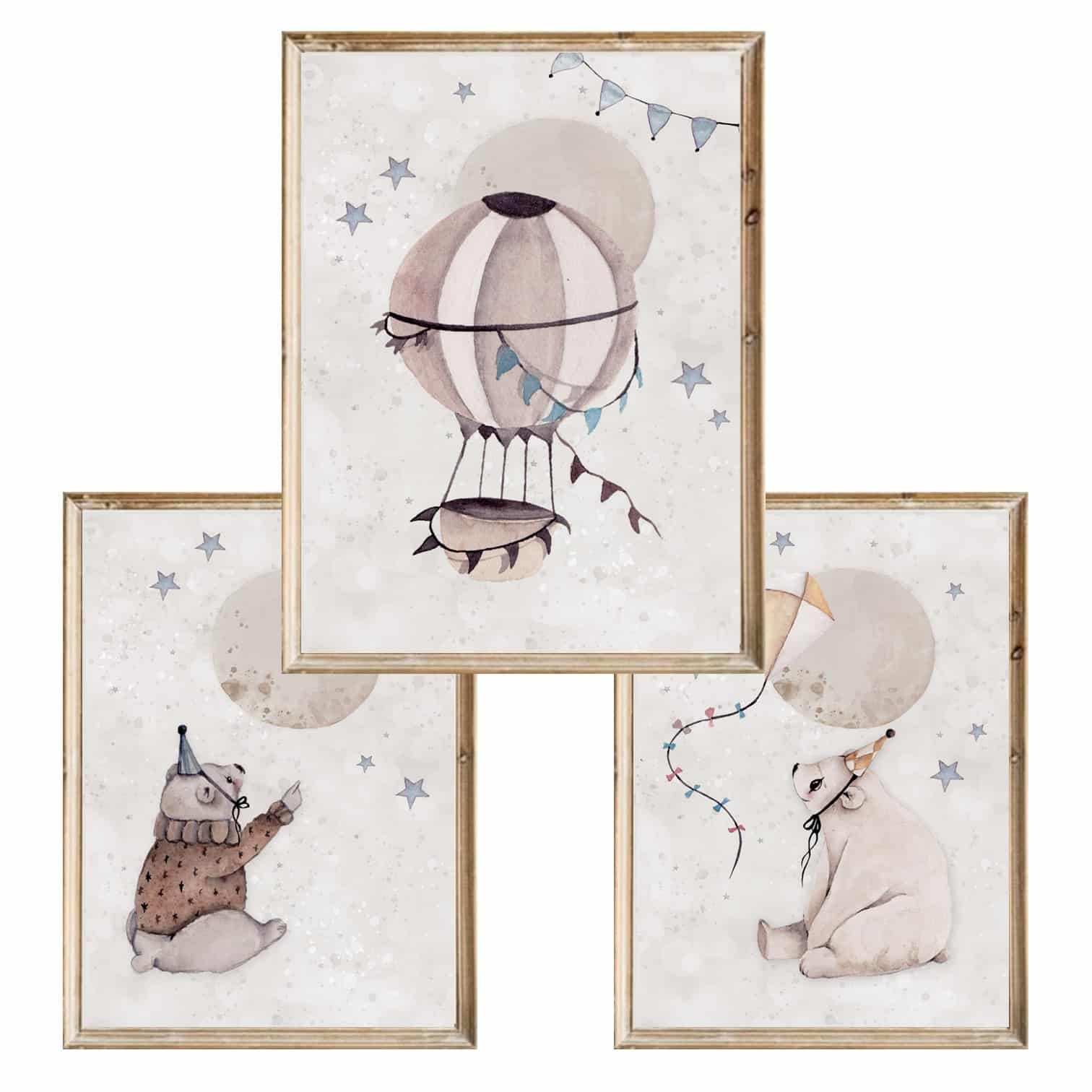 Zestaw trzech plakatów dla dzieci Baśniowy Cyrk Balon i Misie - A3