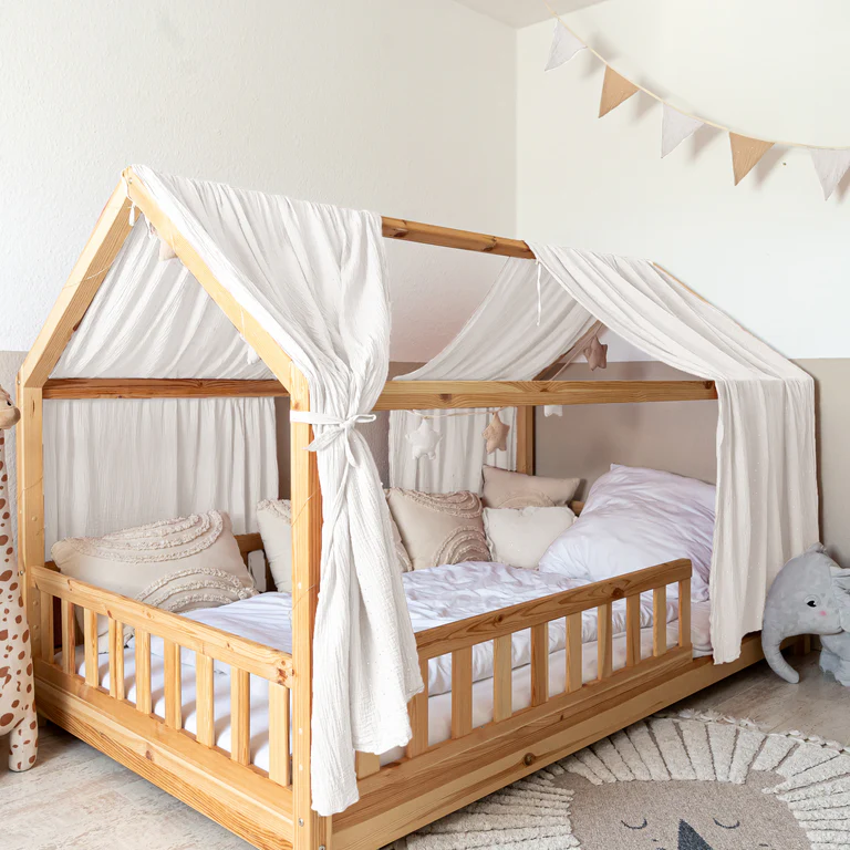 Zasłonki muślinowe do łóżka białe ze złotymi drobinkami - rozmiar do wyboru MA - 67cm x 320cm