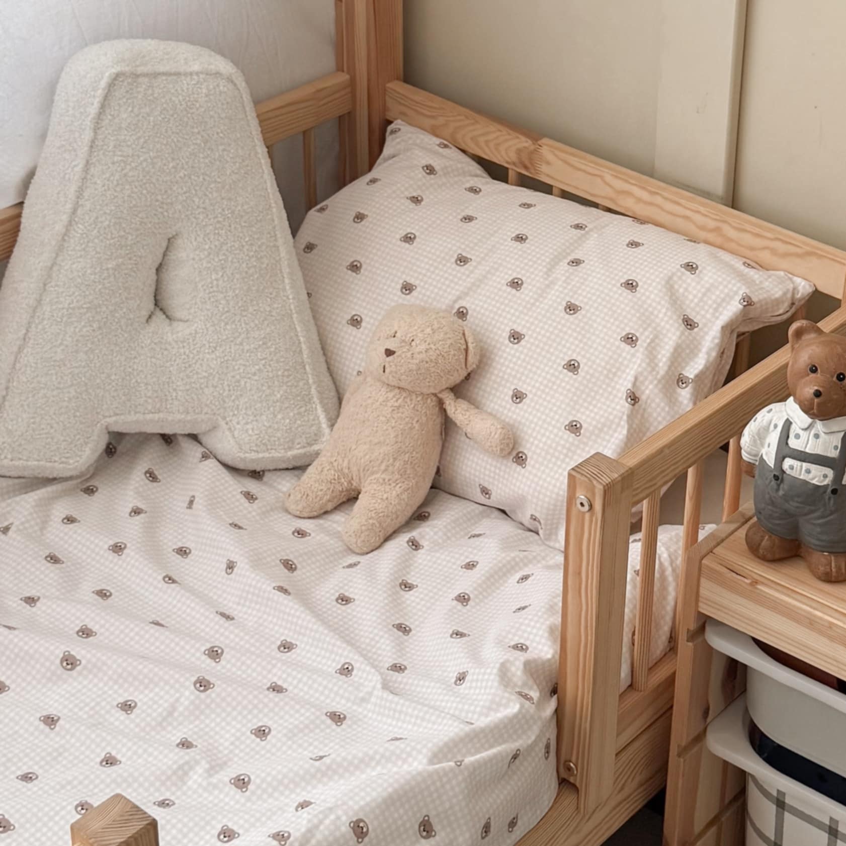 Komplet pościeli Misie i kratka BW - 140x200 +poduszka 70x80 - Tak