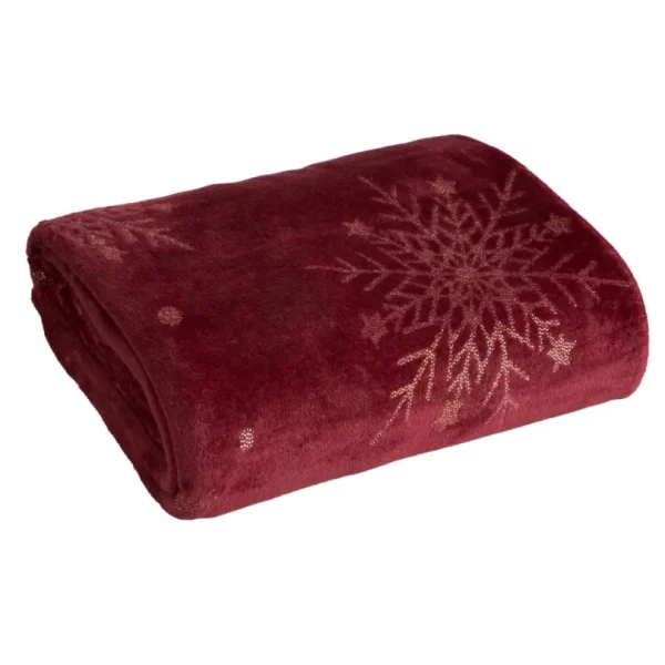 Koc świąteczny w płatki śniegu bordo 150×200 cm K189-05 Mar