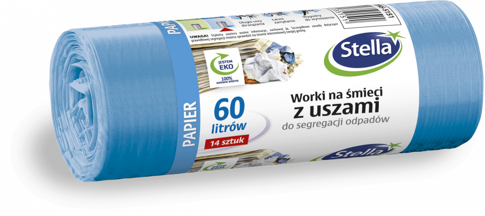 Worki na śmieci Stella, na papier, ekologiczne, 60l, 14 sztuk, niebieski