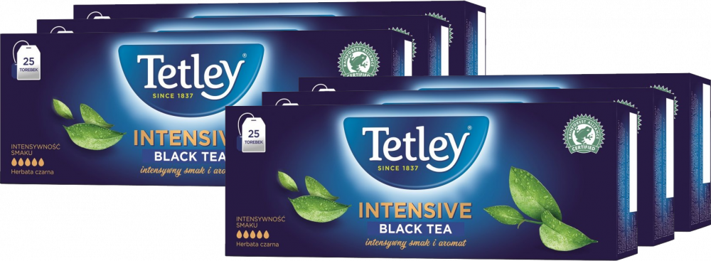 6x Herbata czarna w torebkach Tetley Intensive Black, 25 sztuk x 2g