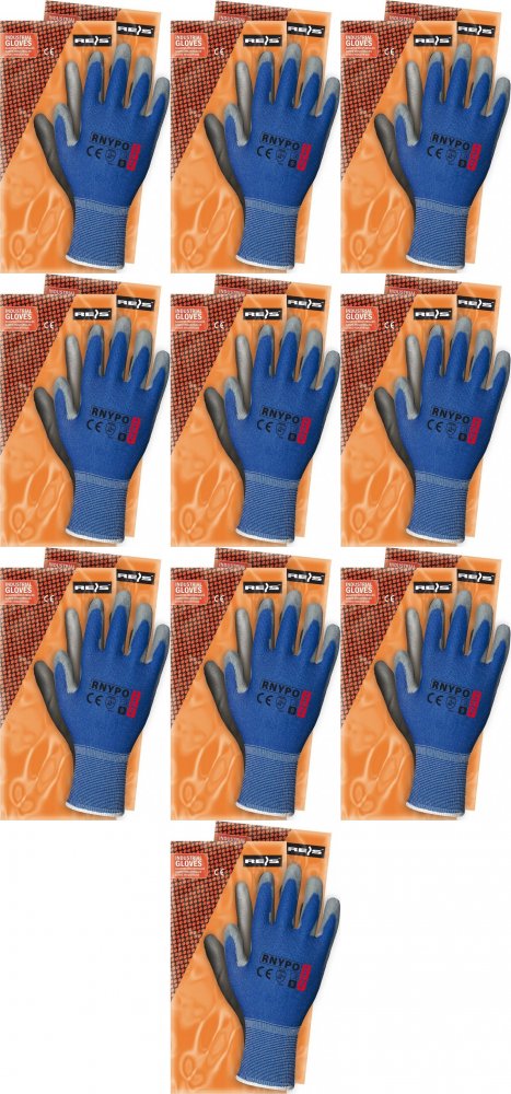 10x Rękawice robocze Reis Rnypo, powlekane, rozmiar 8, niebiesko-szary