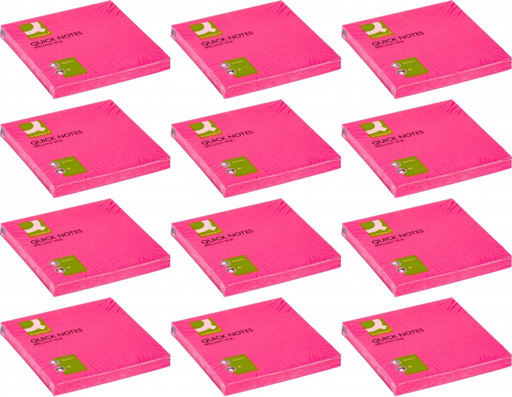 12x Karteczki samoprzylepne Q-connect Brilliant, 76x76mm, 80 karteczek, różowy neonowy
