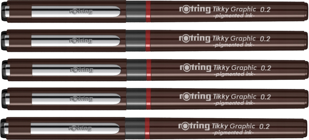 5x Cienkopis kreślarski Rotring, Tikky, Graphic, 0.2 mm, czarny