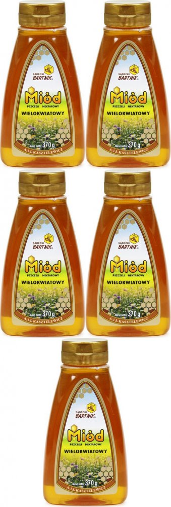 5x Miód wielokwiatowy Sądecki Bartnik, z dozownikiem, 370g