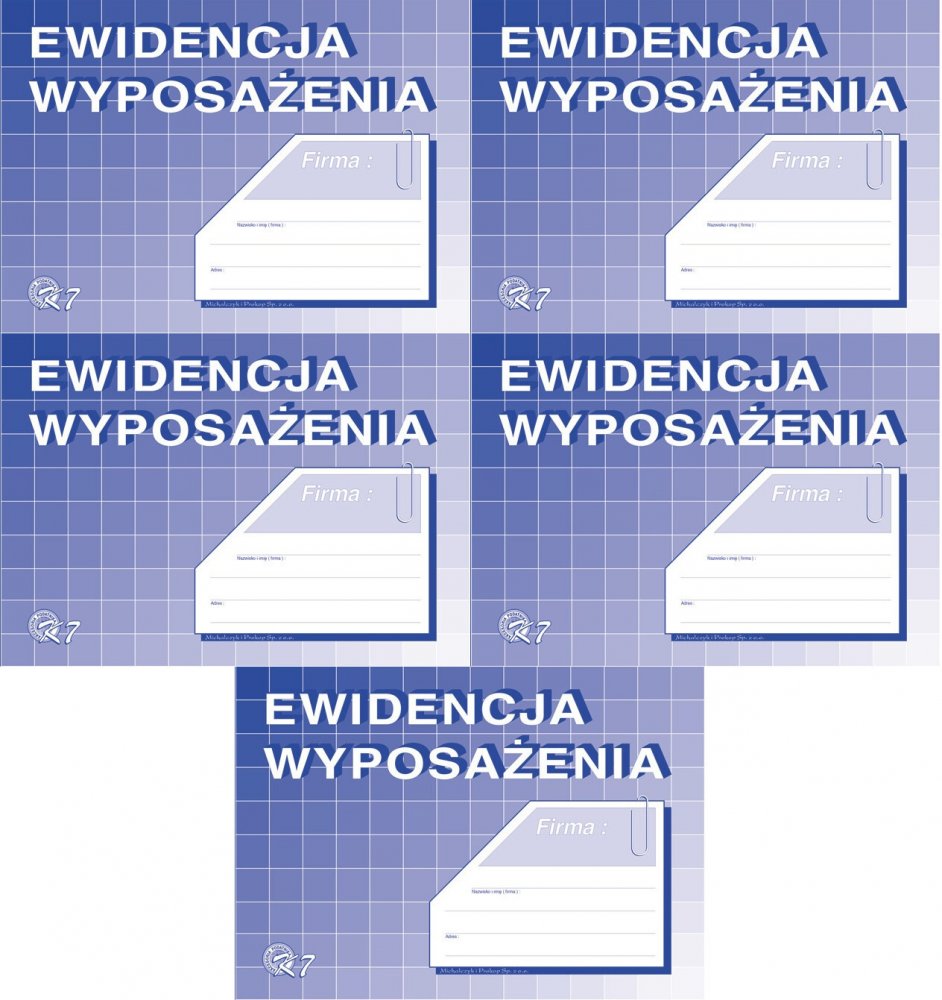 5x Druk akcydensowy Ewidencja wyposażenia MiP K-7, A5, offsetowy, 32k