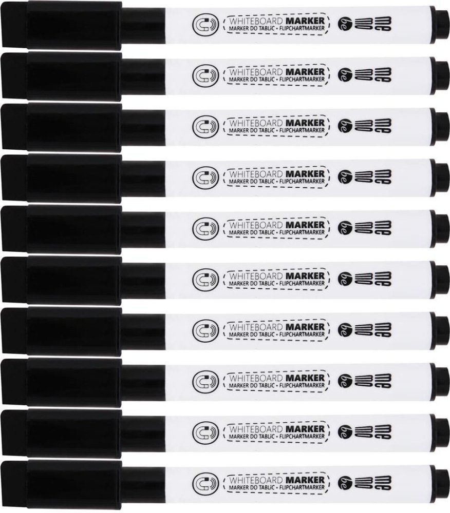 10x Marker suchościeralny MemoBe, z gąbką i magnesem, czarny