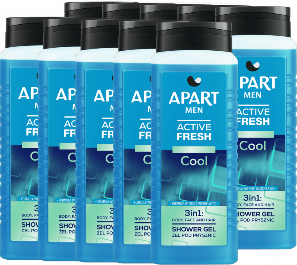 10x Żel pod prysznic Apart 3w1 Men, Active Fresh Cool, 500ml