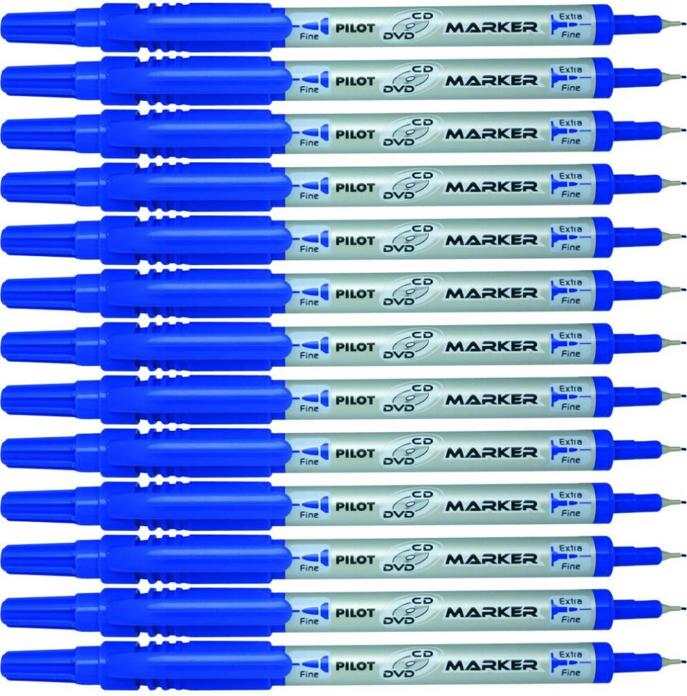 12x Marker dwustronny do płyt CD i DVD Pilot Twin, okrągła, 0.4mm/0.7mm,niebieski