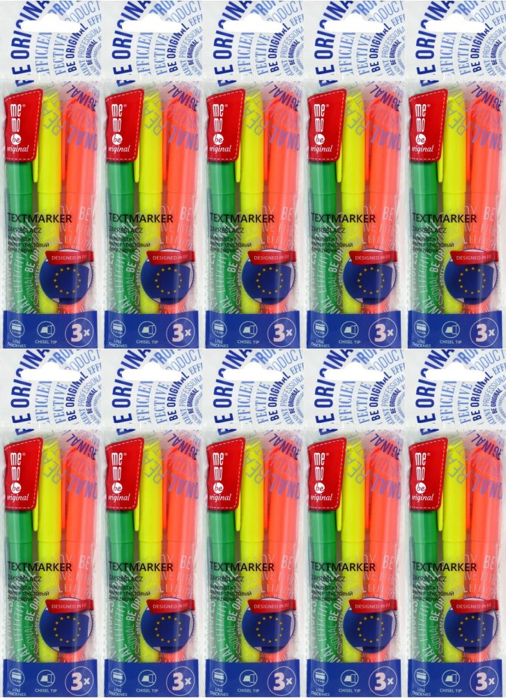 10x Zakreślacz MemoBe, ścięta, 3 sztuki, mix kolorów