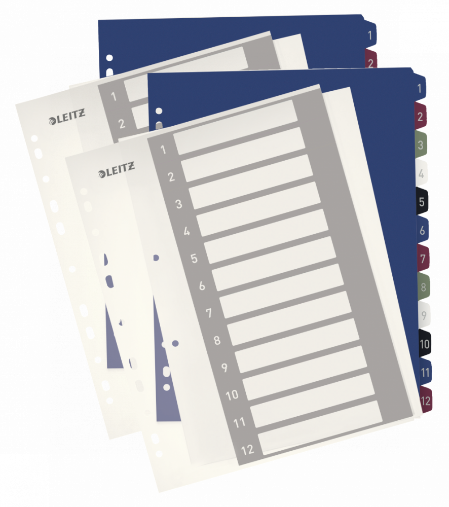 2x Przekładki do segregatora Leitz Style, plastikowe, numeryczne, do zadruku, A4+, 1-12 kart