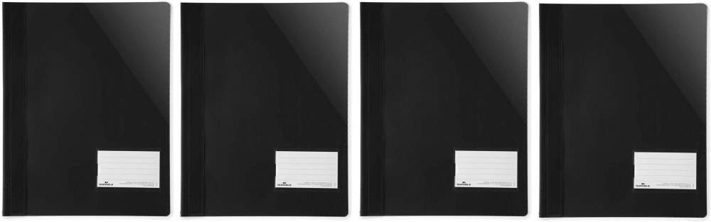 4x Skoroszyt plastikowy Durable, A4+, z okienkiem, do 200 kartek, przezroczysty/czarny