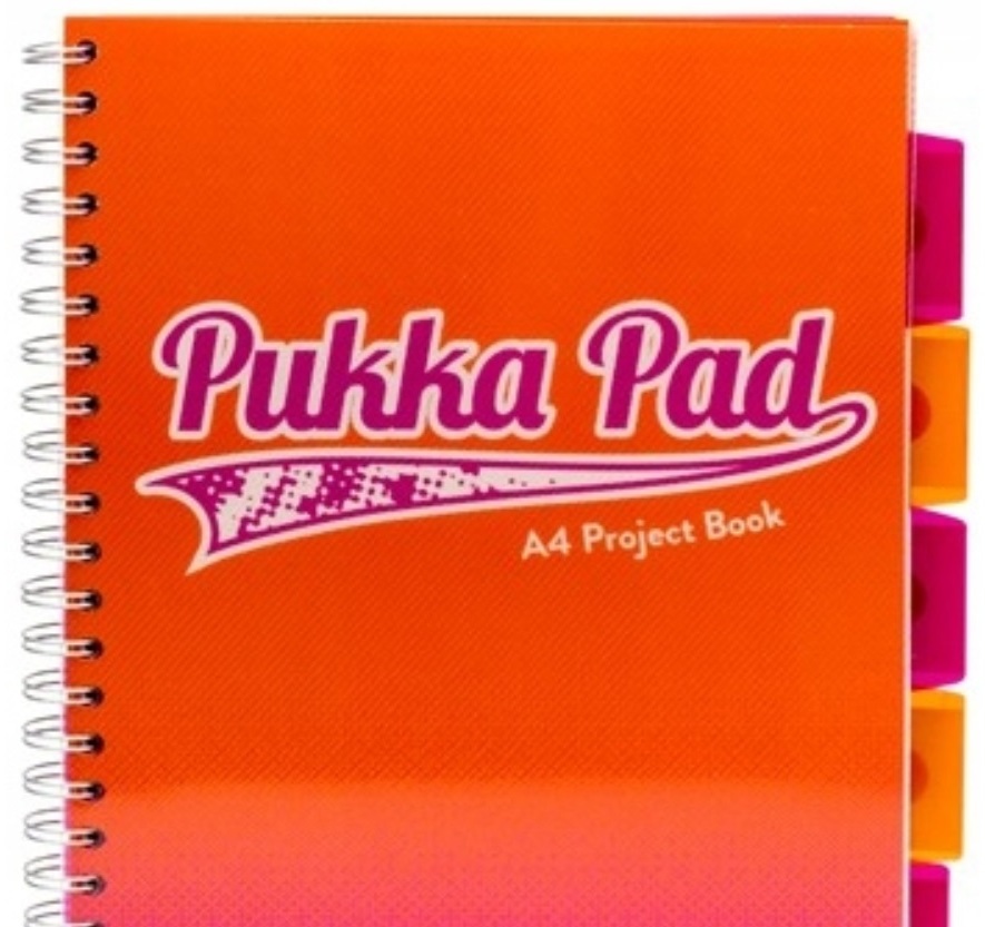 Kołonotatnik Pukka Pad Fusion Project Book, A4, w kratkę, 200 kartek, okładka PP, pomarańczowy