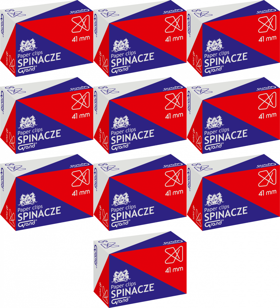 10x Spinacze Grand, krzyżowe, 41mm, 50 sztuk, srebrny