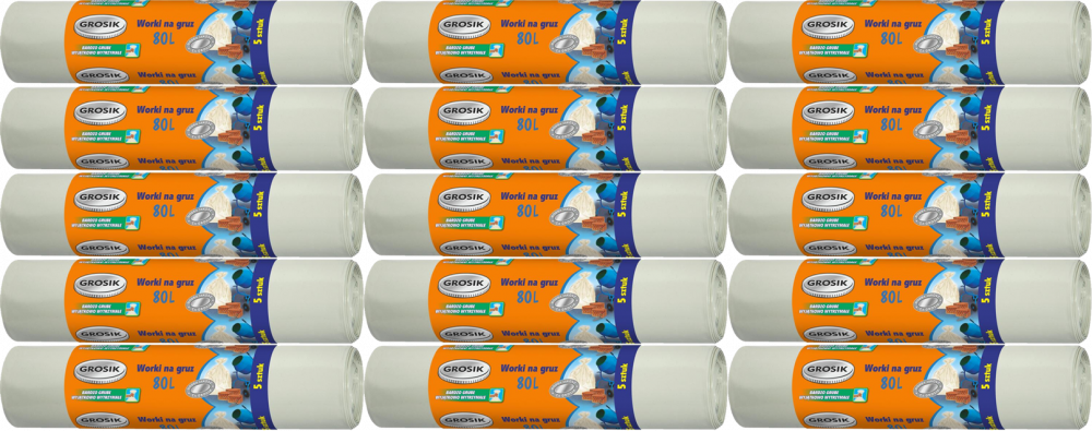 15x Worki na śmieci Grosik, na gruz, 80l, 5 sztuk, szary