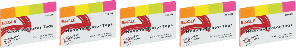 5x zakładki samoprzylepne Eagle, proste, indeksujące, 15x50mm, 4x40 sztuk, mix kolorów neonowych