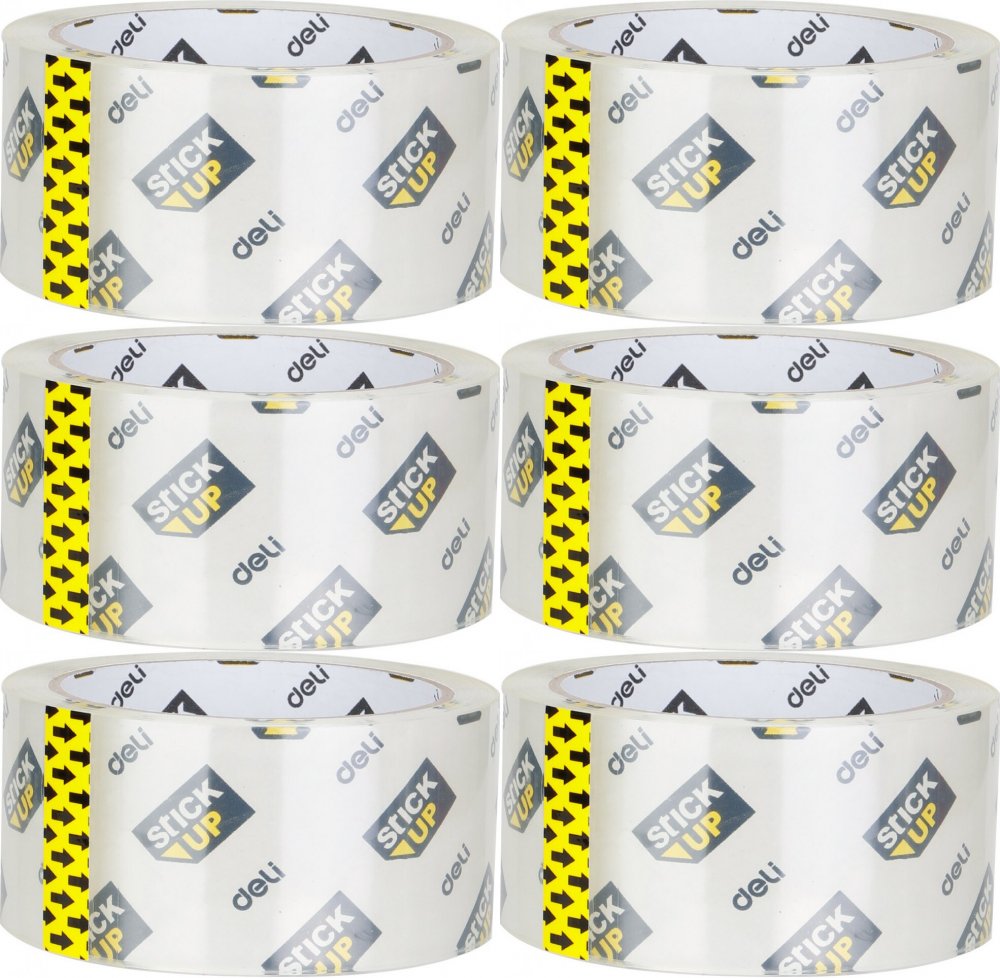 6x Taśma pakowa Deli Stick Up Crystal Clear, akryl, 48mmx50m, przezroczysty
