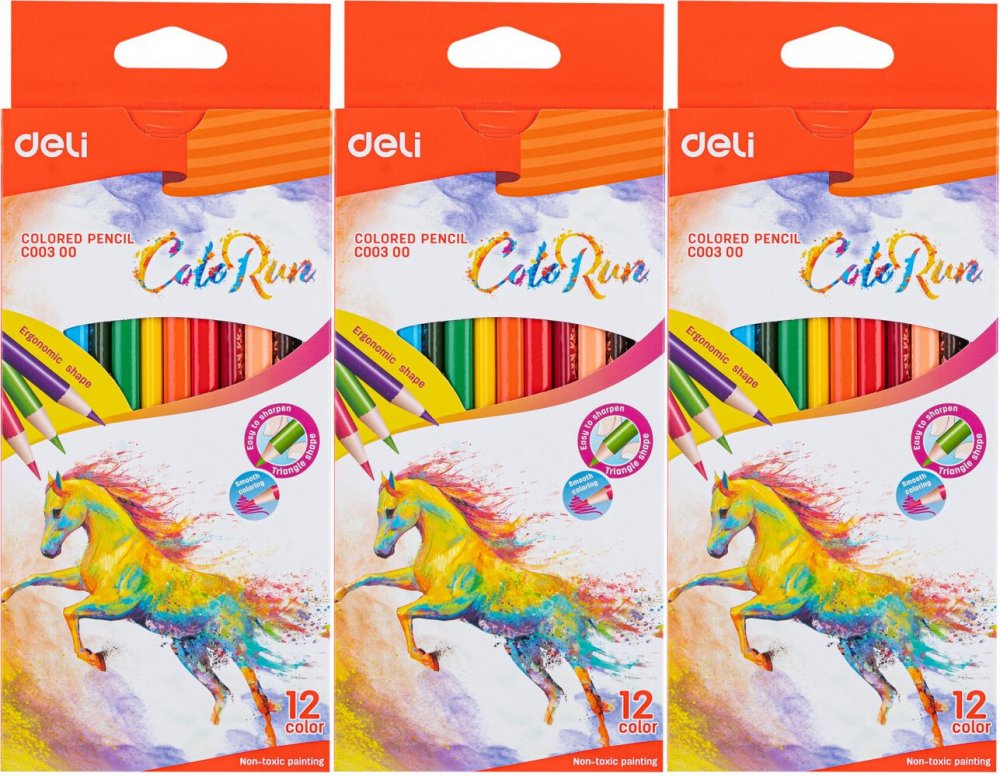 3x Kredki ołówkowe Deli Colorun EC00300, 12 sztuk, mix kolorów