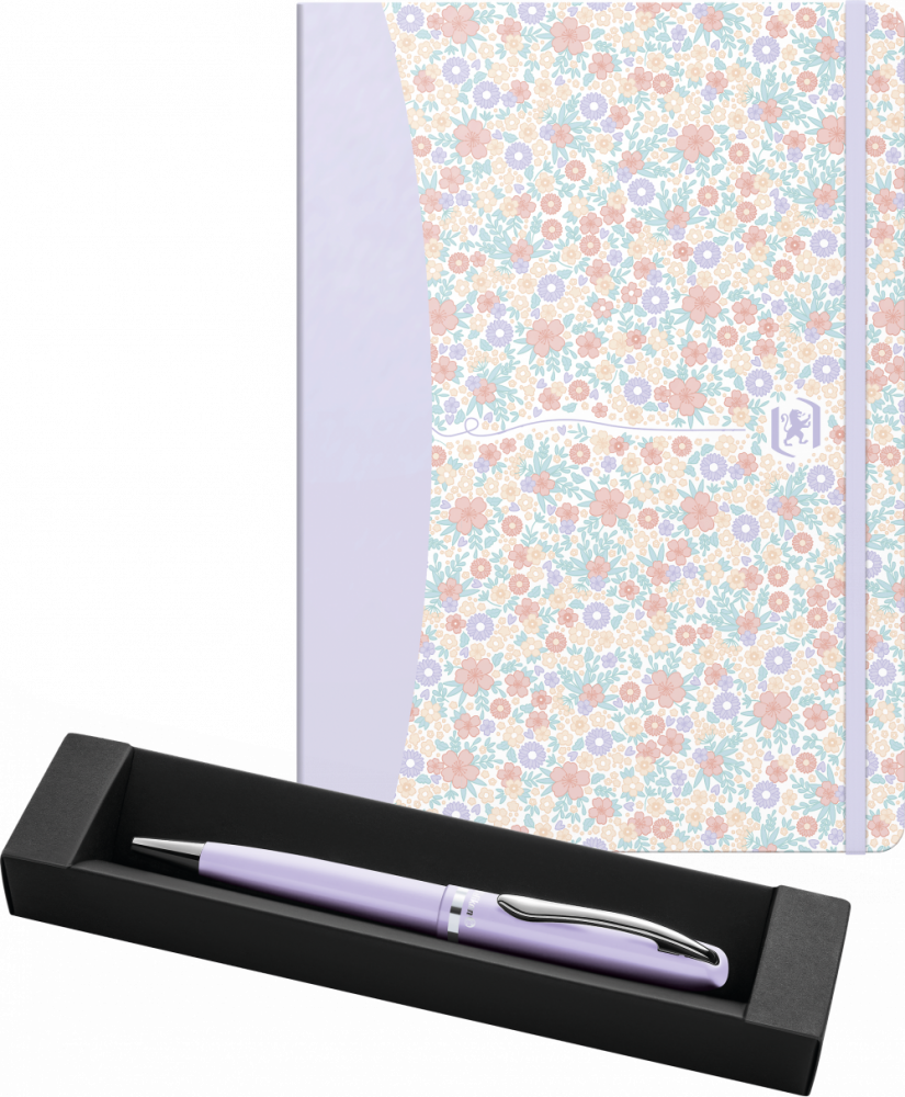 Zestaw: Notatnik w linie Oxford Floral, A5 + Długopis Pelikan Jazz Pastel Lavender, niebieski