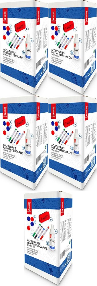 5x Zestaw startowy do tablic MemoBe, płyn 125ml, 4 markery, gąbka magnetyczna, 6 magnesów