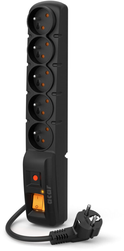 Listwa przeciwprzepięciowa Acar F5, 3m, 5 gniazd, czarny