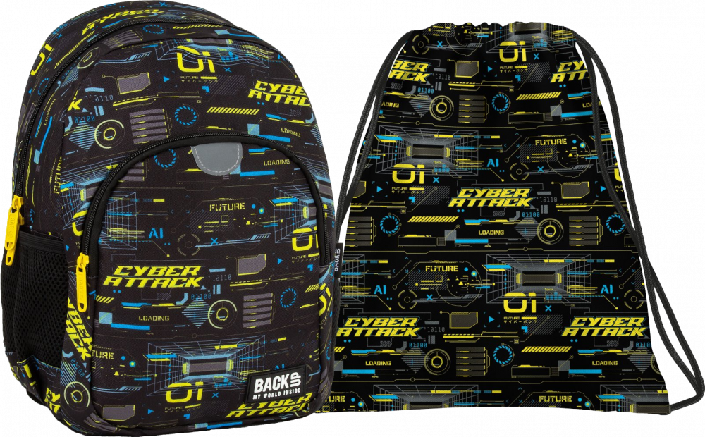 Zestaw: Plecak dla przedszkolaka + Worek na buty BackUP 7 Cyber Attack