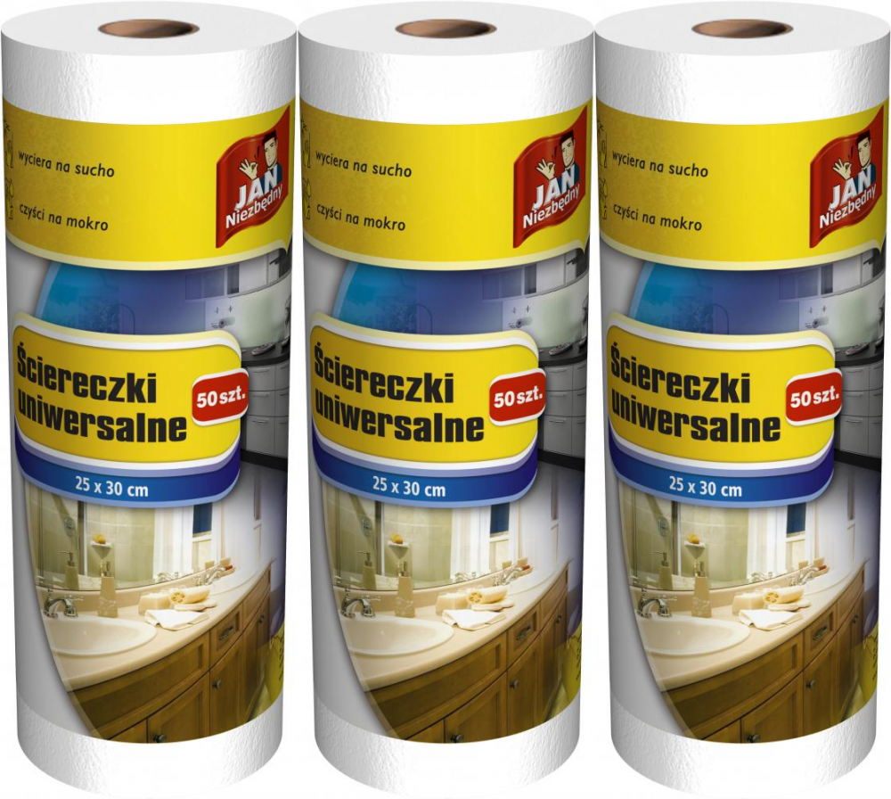 3x Ściereczka na rolce Jan Niezbędny, uniwersalna, 25x30cm, 50 sztuk, biały