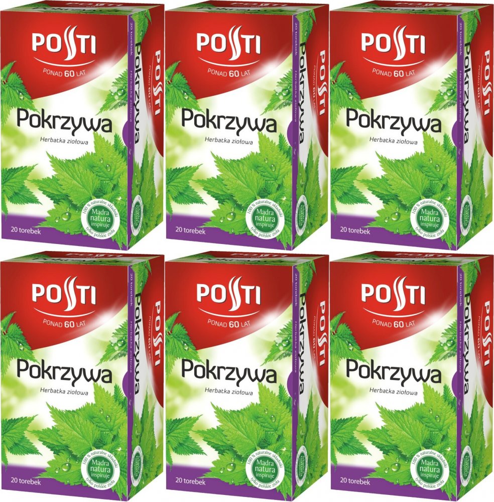 6x Herbata ziołowa w torebkach Posti, pokrzywa, 20 sztuk x 1.5g