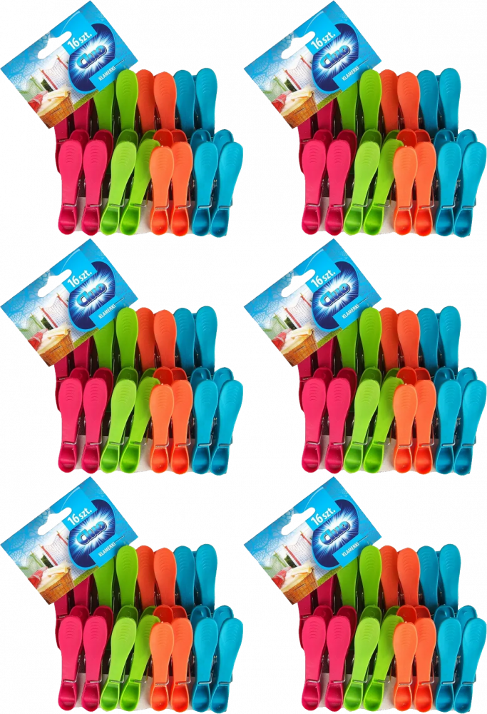 6x Klamerki Cluo, 16 sztuk, mix kolorów