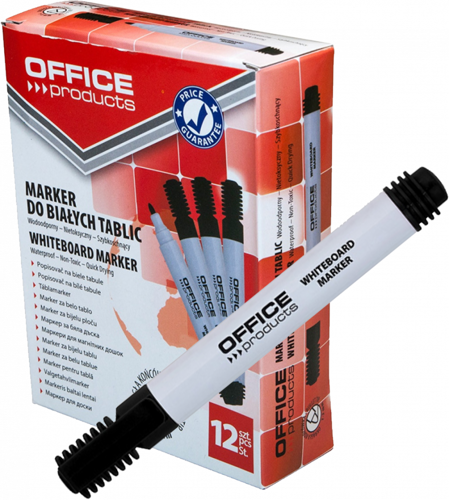 12x marker suchościeralny Office Products, okrągła, 1-3mm, czarny