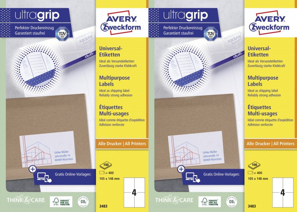 2x Etykiety samoprzylepne Avery Zweckform, 105x148mm, 100 arkuszy