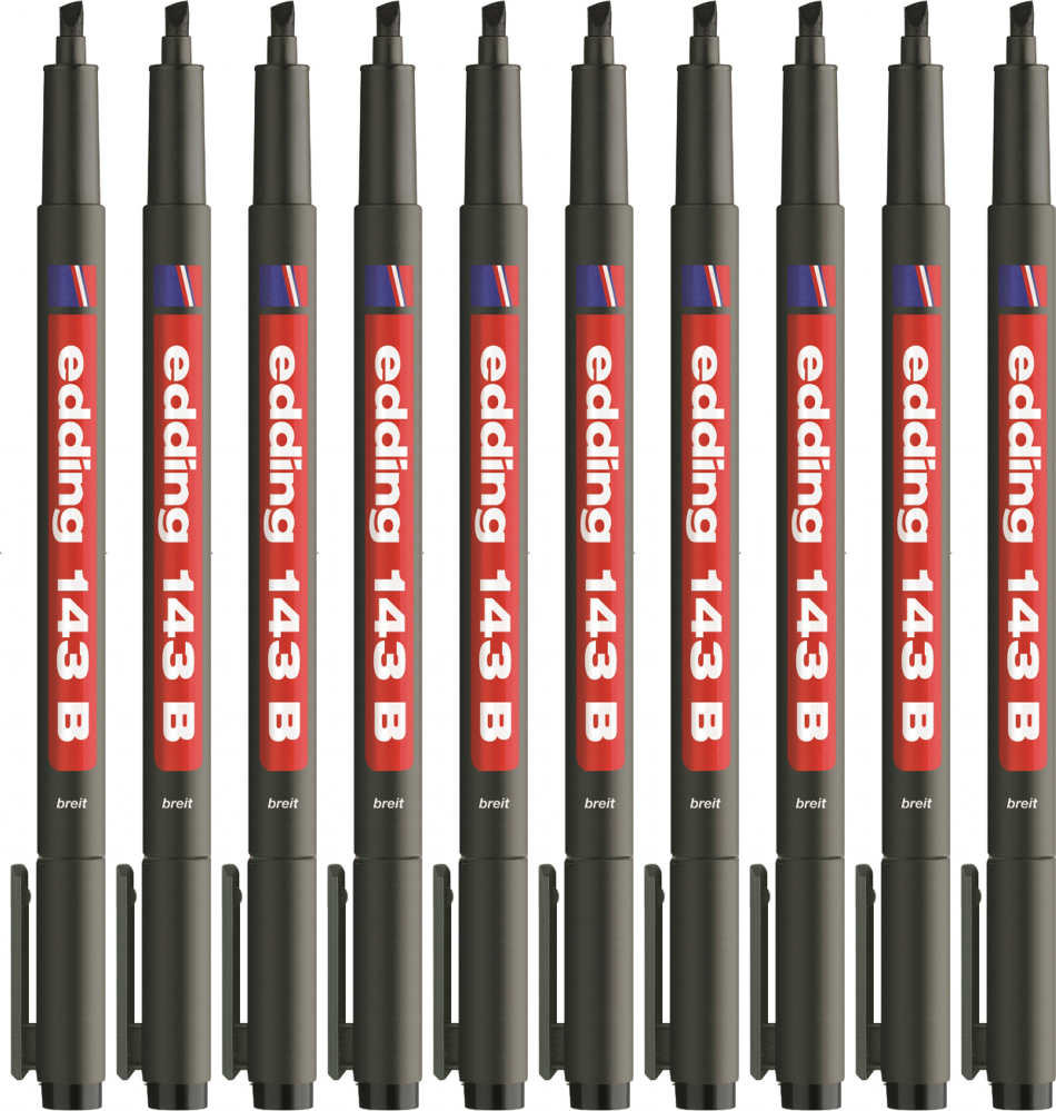 10x Foliopis permanentny edding 143B, ścięta, 1-3mm, czarny