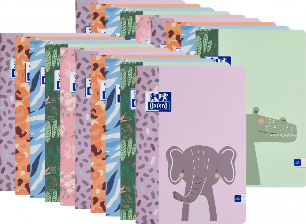 40x Zeszyt w wąskie linie Oxford Kids, A5, miękka oprawa, 32 kartki, mix wzorów